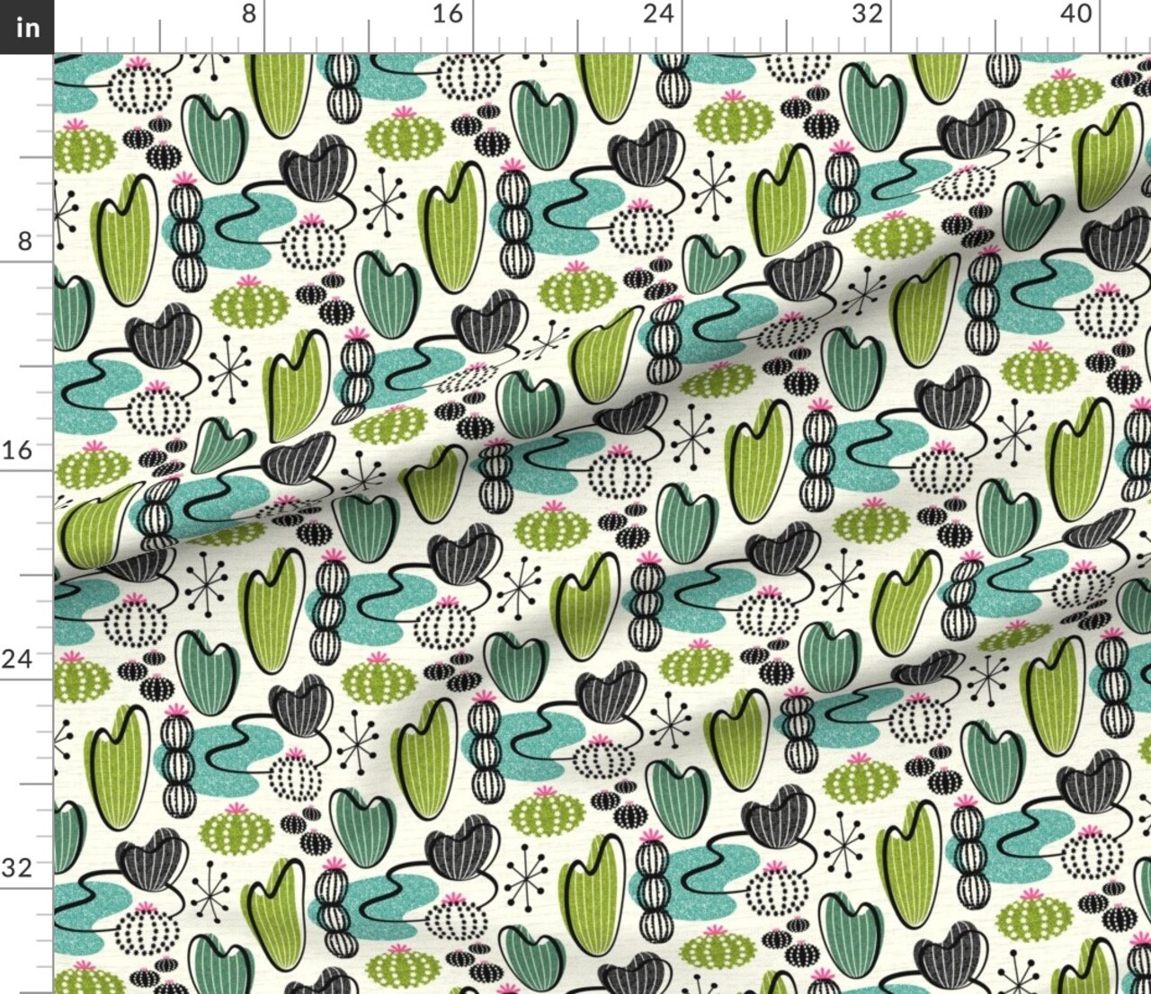 Retro 50S Mid Century Cactus Custom Printed Fabric by Spoonflower Various Fabrics by the Yard or Fat Quarter